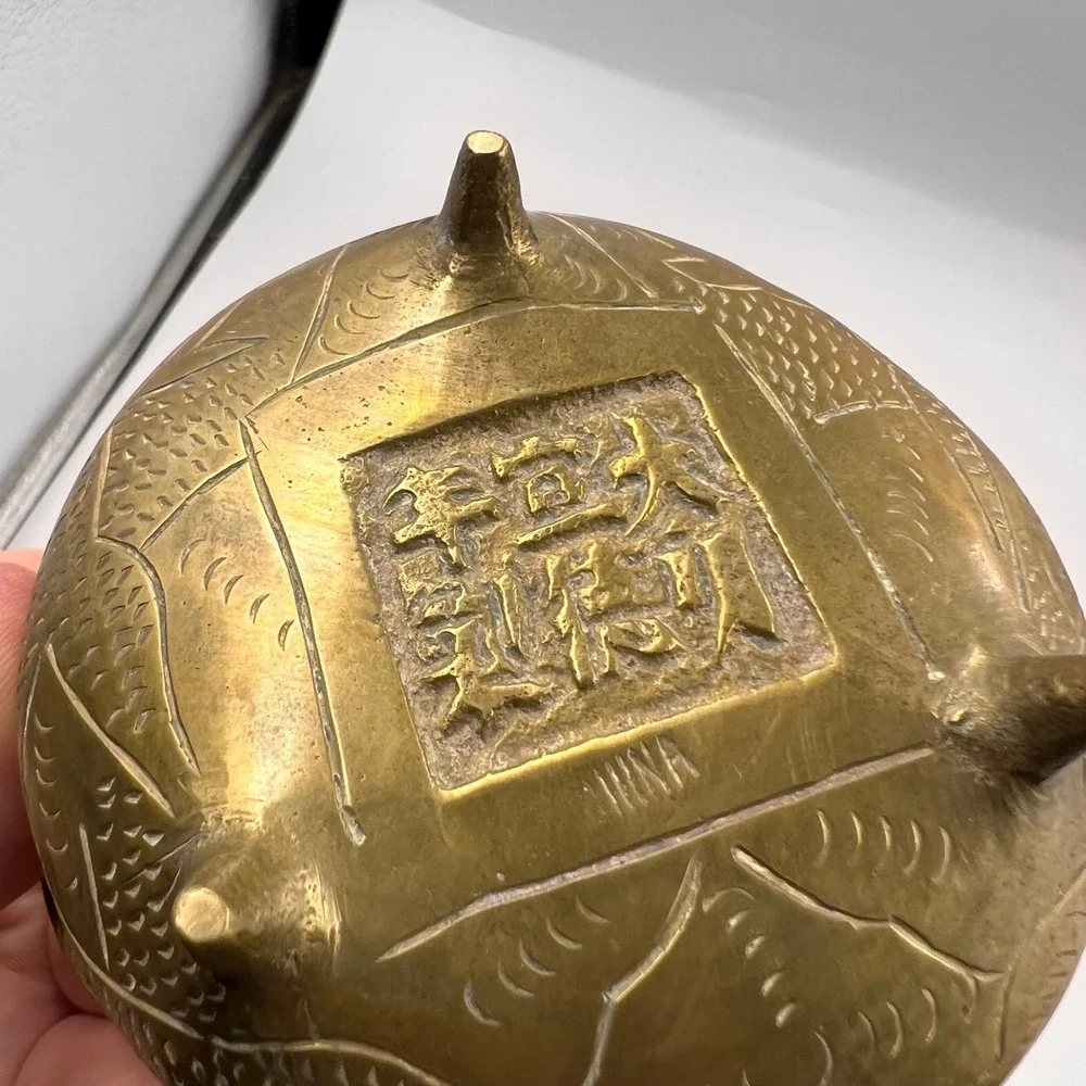 Vintage Chinese Cast‎ Brass Miniature Incense Burners Censer Pair Tripod Handled